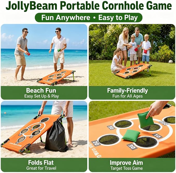 2026 Upgraded Arcade Style Cornhole Board with 8 Bean Bags|3x2 FT Regulation Corn Hole Games|15+ Multi-Games| Durable All-Weather Fabric for Outdoor Fun Camping Travel Beach Yard Backyard Lawn