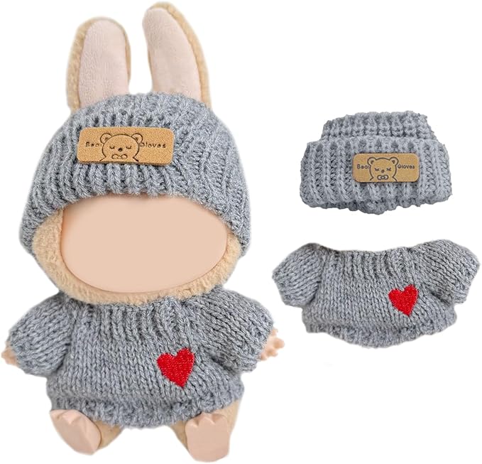 Clothes Set(Sweater) for Dolls(15cm & 17cm Macaron/Have a seat/Energy). Clothing Accessories for 6.7" Blind Box, Outfits for Dolls.(Gray Sweater Set)