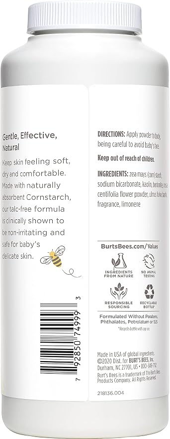 Burt's Bees Baby Powder, Hypoallergenic Dusting Powder, Non-Irritating, Calming Skin Care, All Natural, Talc Free,7.5 Ounce (Pack of 3)