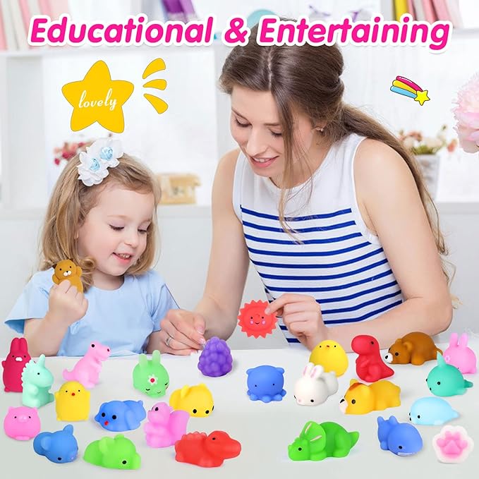 Squishies 40pcs Mochi Squishy Toys Party Favors for Kids Stocking Stuffers Mini Kawaii Squishy Treasure Box Toys for Classroom Prizes Fidget Toys Goodie Bag Christmas Easter Egg Fillers Gift for Kids
