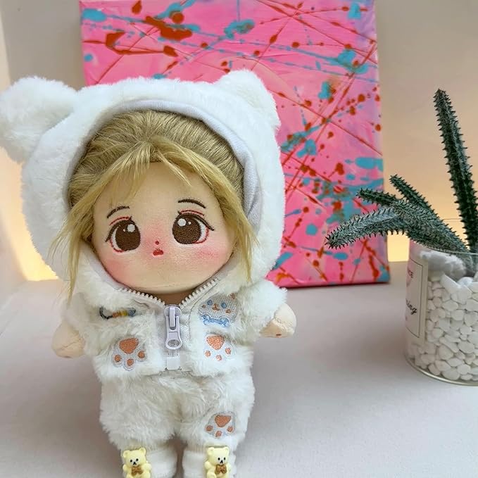 CALEMBOU 20cm Plush Doll Clothes, Anime Plushie Outfit Suit Pajamas, 8 inch Cotton Doll Clothes for Dolls Stuffed Animals (WhiteBearNew Suit)