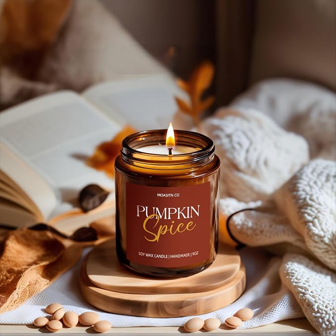 MOASITN Pumpkin Spice Fall Soy Candle for Home Scented| Natural Non Toxic Candles| Long Clean Burning Aromatheraphy Jar Candel for Autumn,Winter,Relaxing|9oz (9oz, Pumpkin Spice Scented)