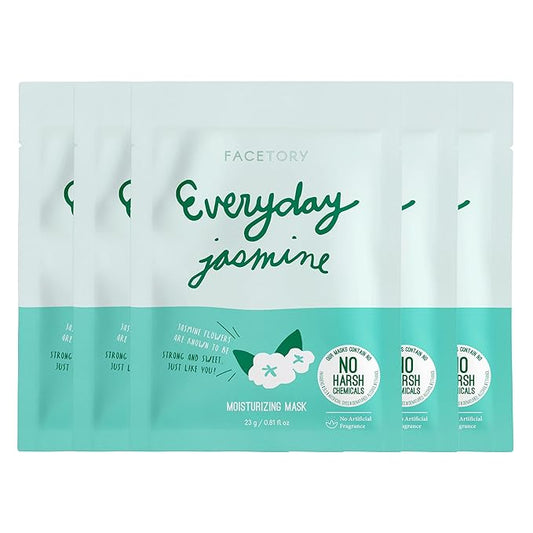 FACETORY K Beauty Face Mask Skin Care - Everyday JASMINE Moisturizing Sheet Mask | Plant-Based with Jasmine Infusion (5 Pack)