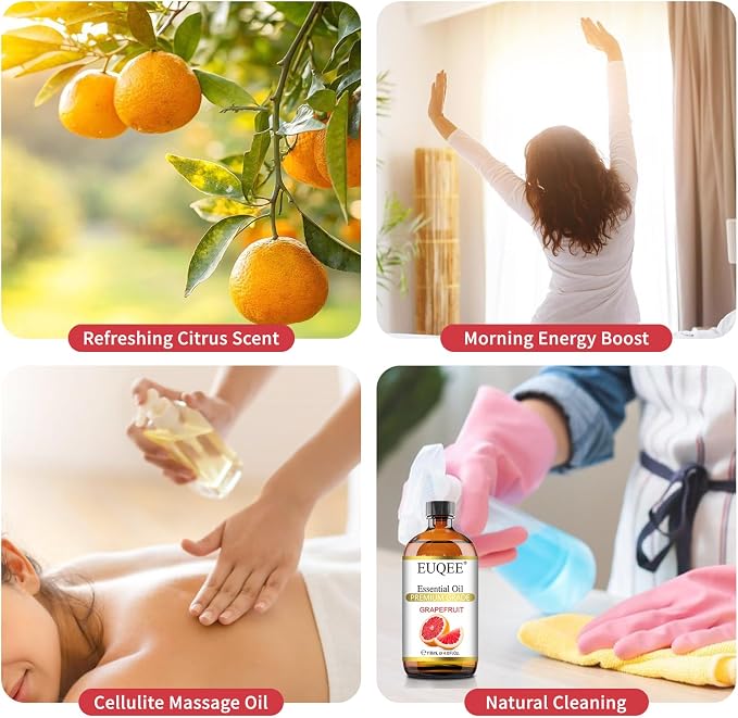 EUQEE Grapefruit Essential Oil 118mL Pure Grapefruit Oil, Large Capacity Essential Oil with Glass Dropper for Diffuser, Aromatheraphy, DIY Soap (4fl.oz)