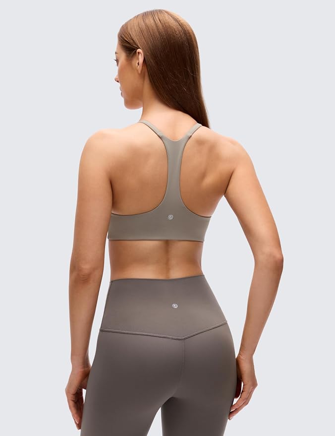 CRZ YOGA Butterluxe Low Coverage V Neck Sports Bras for Women - Spaghetti Straps Racerback Padded Yoga Top