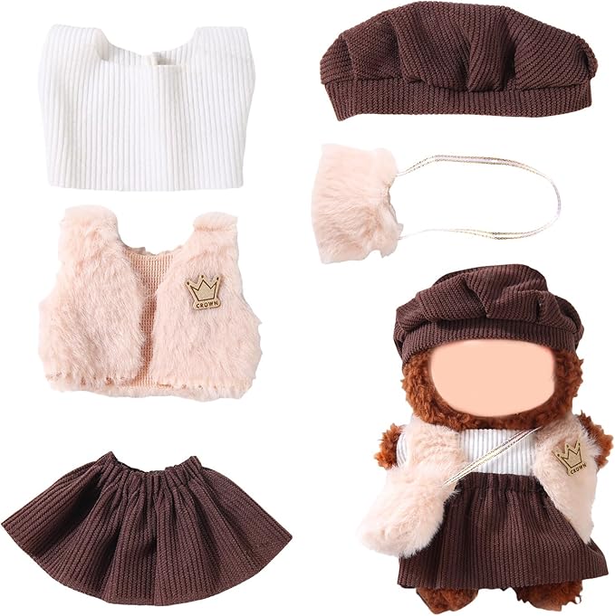 17cm Doll Clothes Set (No Doll) – Outfit with Hat & Overalls, Handmade Accessories for Mini Dolls, OB11-Compatible Dress-Up Gift (Fashion Style)