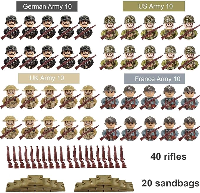 WW2 Military People Building Set Army Men Action Figures, World War 2 Soldier Figures American vs German Army Battle WW2 Playset / 100 pcs (Armey Men 2)