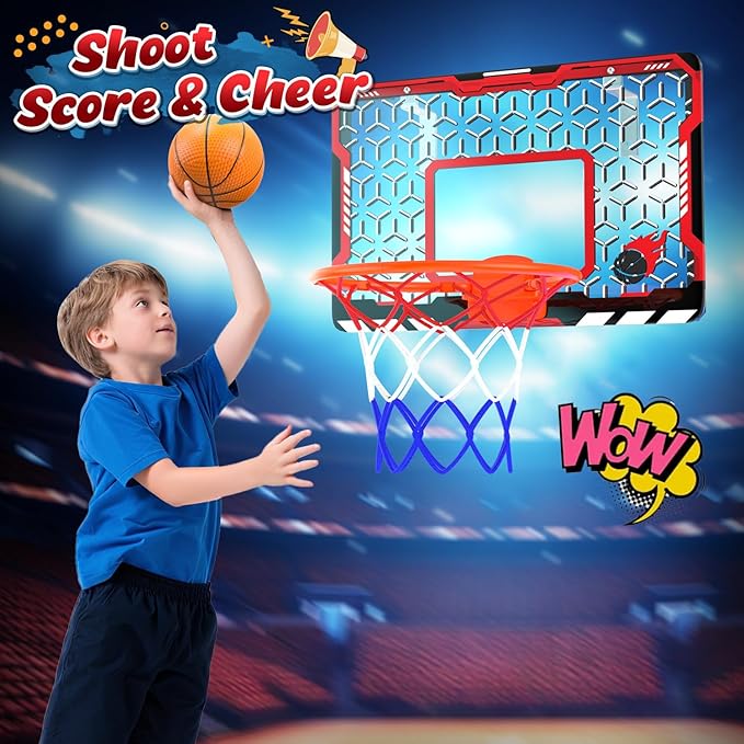 EagleStone Mini Indoor Basketball Hoop with Scoreboard,4 Balls & Pump,Over The Door Bedroom Office Basketball Hoop for 6 7 8 9 10 11 12+ Year Old Kids Boys