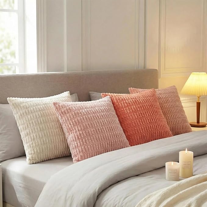 Fancy Homi 4 Packs Decorative Throw Pillow Covers for Living Room Couch Bed, Modern Farmhouse Boho Home Décor Accent Cushion Case, 18" x 18", Pink Series