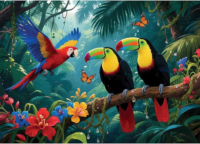 1000 Pieces Jigsaw Puzzles for Adults, Magic Series - Premium Fantasy Art & Seamless Interlock, Challenging Brain Teaser, Large 28" x 20", Great Gift Idea & Home Decor（Rainforest Birds）