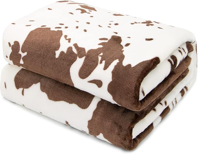 Cow Print Blanket Twin Size Flannel Soft Blankets and Throws Lightweight Warm Cozy Fuzzy Black Cow Fleece Bedding for Couch Sofa, Gifts for Adults All Seasons 60" x 80"