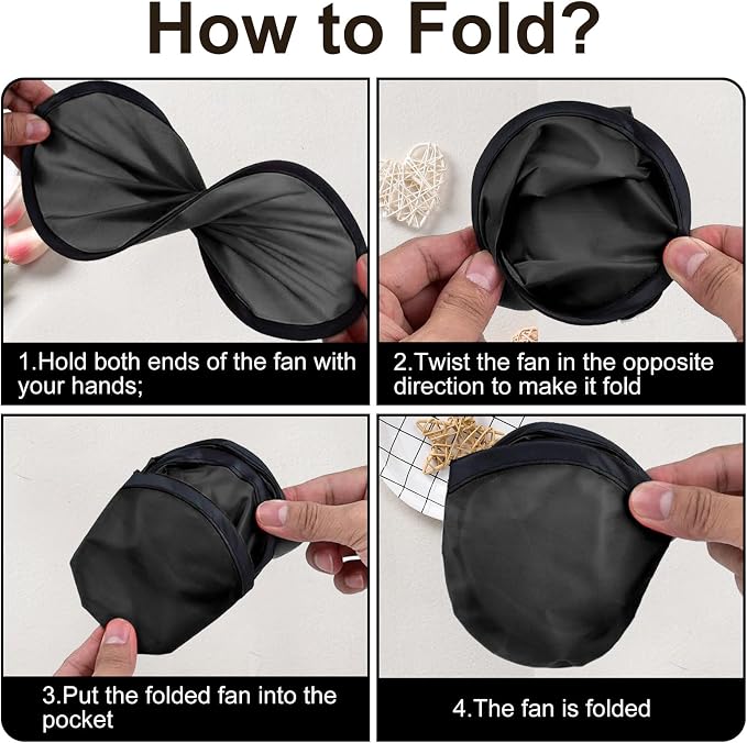 100PCS Foldable Flying Disc Fans with Bags, 9.8'' DIY Handheld Black Egde Fabric Folding Fan for Outdoor Game Activities Birthday Party Favors Gifts, Black