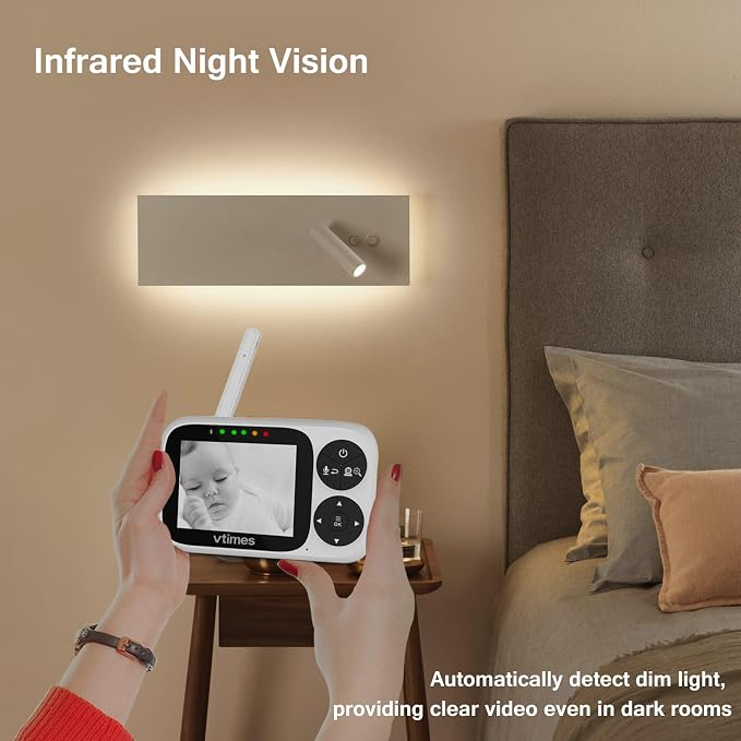 VTimes No WiFi Baby Camera Monitor, 3.2" IPS Display, Portable Video Monitor, Two-Way Talk, Night Vision, VOX Mode, Pan-Tilt-Zoom, Alarm, 1000ft Long Range for Baby, Elderly & Pet