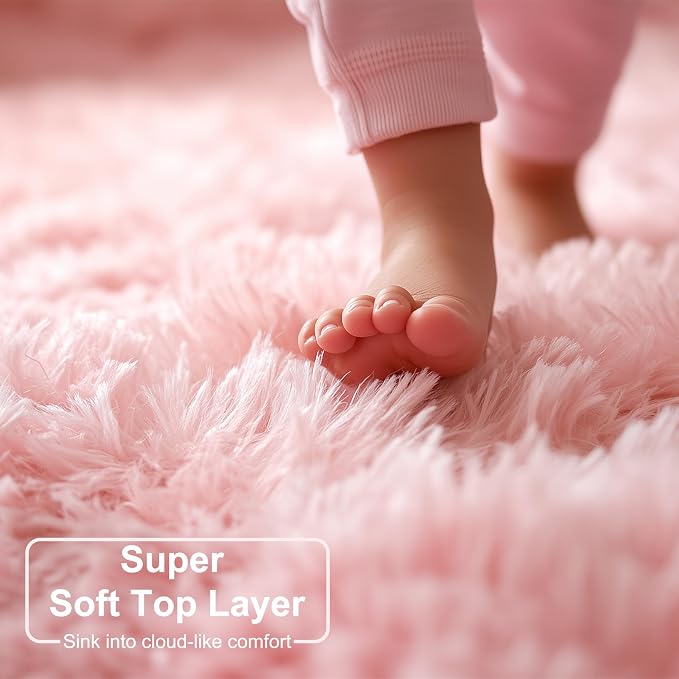 Amdrebio Pink Area Rugs 8x10 for Living Room, Large Fluffy Shag Rug for Bedroom, Kids Room Decor, Big Cute Furry Carpet for Teen Girls, Baby Nursery, Classroom, Soft Fuzzy Cozy Carpets for Playroom