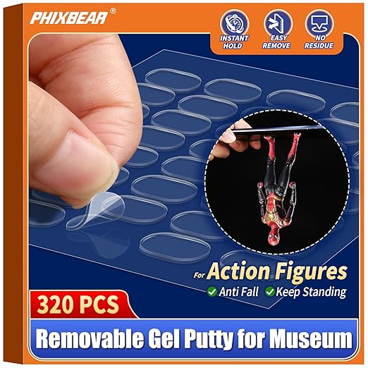 320 Pcs Removable Gel Glue Putty for Museum Action Figures, Clear Earthquake Adhesive Dots, Sticky Tack for Wall Hanging, 0.31x 0.51 Wax Mounting
