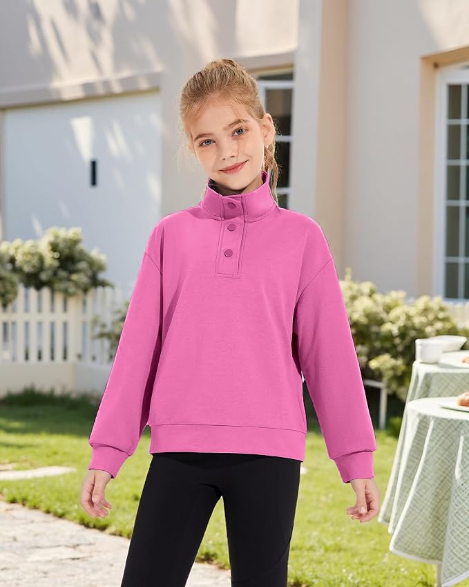 Girls Long Sleeve Collared Shirt Button Down Mock Neck Sweatshirt Athletic Cycling Clothing for Kids 5-14Years