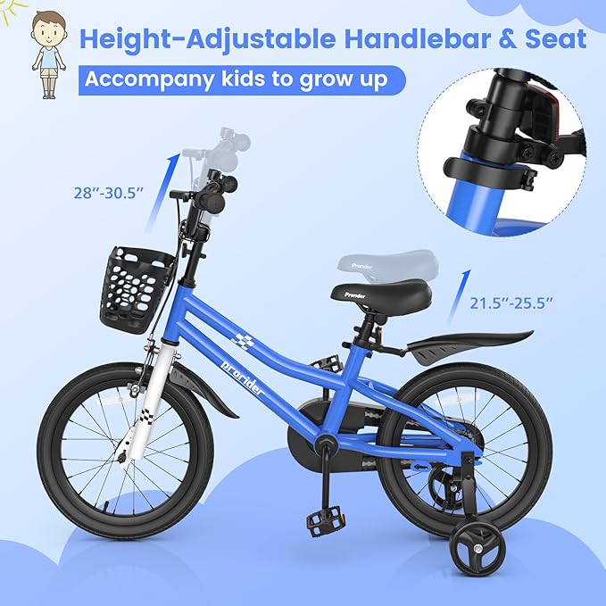 BABY JOY Kids Bike, 12 14 16 18 20 Inch Children Bikes for Boys Girls Teens 3-8 8+ Years w/Training Wheels or Kickstand, Handbrake, Coaster Brake & Removable Basket, Kids Bicycle of Multiple Colors