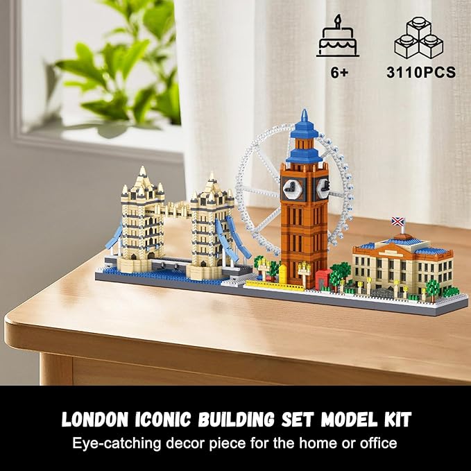 Architecture London Skyline Collection Micro Mini Building Set,3110Pcs Famous Landmarks Model Building Toys with London Eye,Big Ben,British Museum,Tower Bridge,STEM Creative Gift for Adults Kids 6+