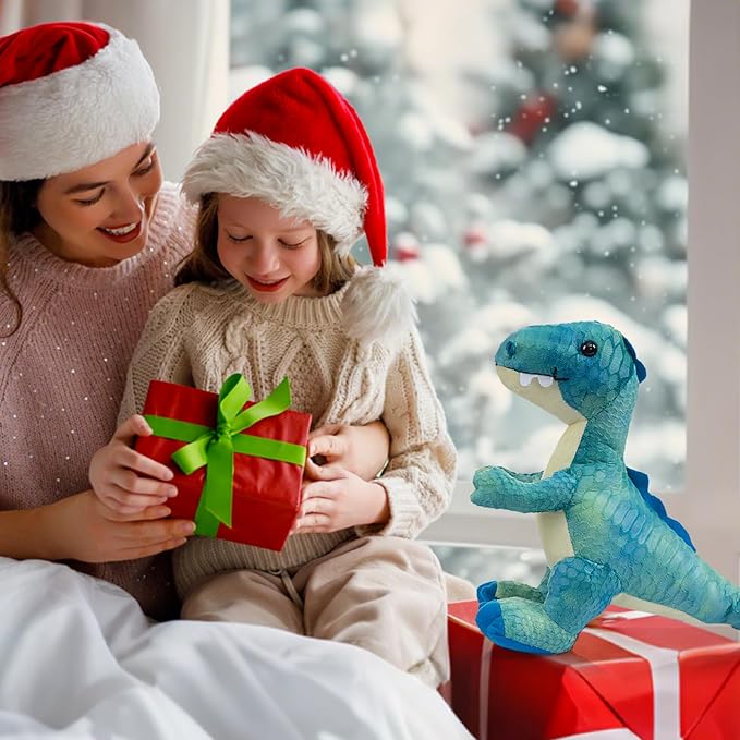 HollyHOME Plush T-Rex Dinosaur Toy with Soft Realistic Textured Scales Cute Dino Gift for Kids Blue and White 10"