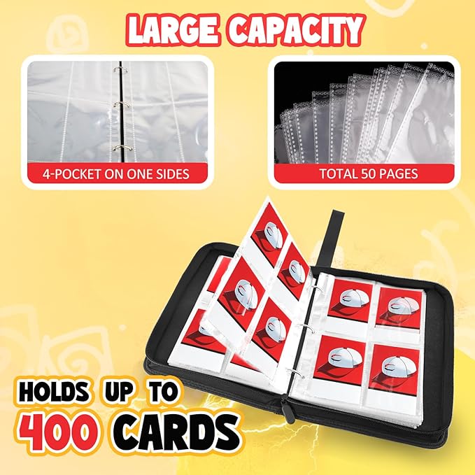 Premium Collectible Trading Card Albums，Card Binder Fits 400 Cards with 50 Removable Sleeves，Display Game Card Case book Holder, Boys Hats Themes