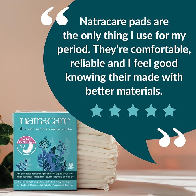 Natracare Slim Fitting Ultra Pads with Wings, Long, Made with Certified Organic Cotton, Ecologically Certified Cellulose Pulp and Plant Starch (1 Pack, 10 Pads Total)