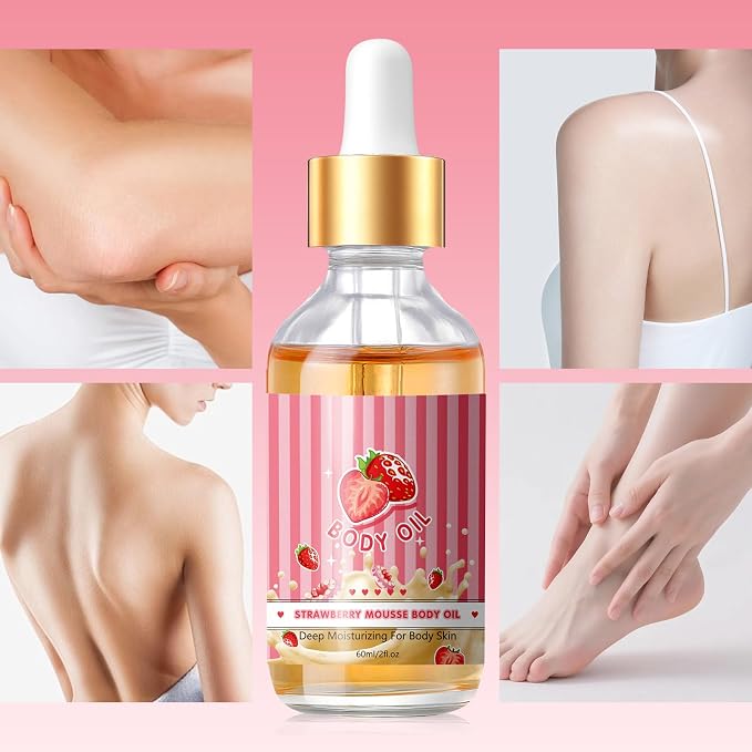 Strawberry Body Oil for Women Men,Moisturizing Strawberry Oil Skincare for Face Body,Hydrating,Nourishing,Soft,for All Skin Type(60ml)