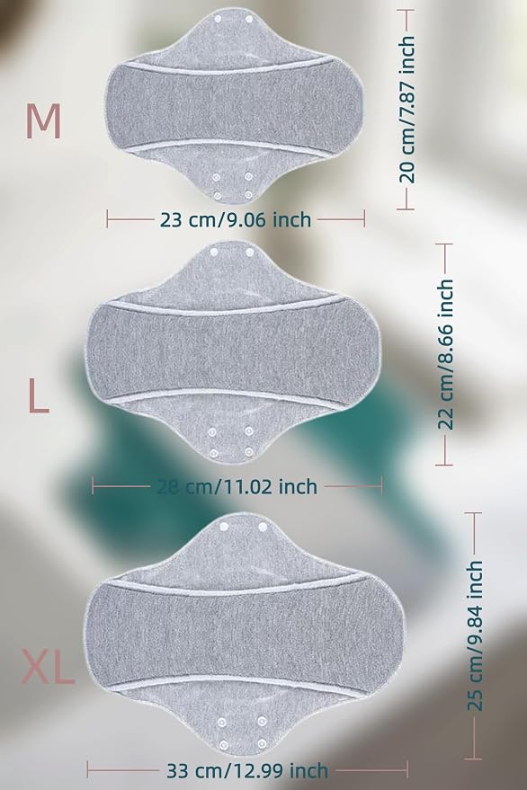 Reusable Incontinence Pads,Graphene Pads Sanitary Napkins,Washable Menstrual Pads,with 1 Storage Bag,Panty Liners Pads Period for Women/Postpartum/Incontinence Patients(Colorful/L/5pcs)