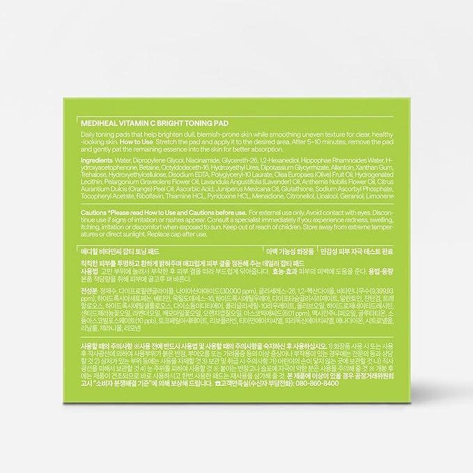 MEDIHEAL Toner Pads 100 Count - Vitamin C Skin Toning - Radiance Booster for Clear & Illuminating Skin - Contains Niacinamide for Blemish Care - Vegan Stretchable Fabric Pads, Korean Skin Care