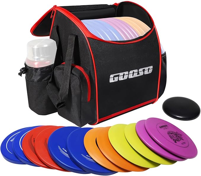 GOOSO Disc Golf Set with Bag - 12 PCS Flying Disc Golf Discs for Beginner with Putter, Midrange, Driver | Portable Disc Golf Backpack Holds 28+ Discs Free Stand Bag Design for Convenient Use