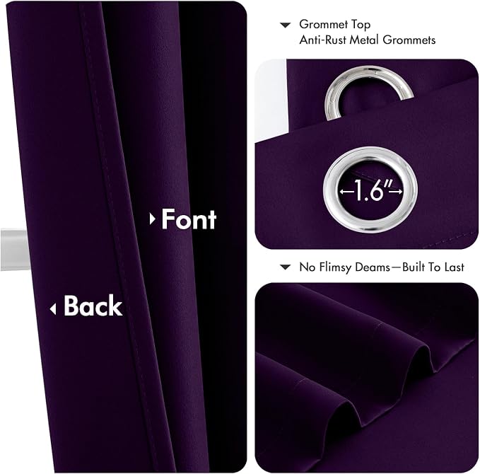 MIULEE Blackout Curtains for Bedroom 2 Panel 40 x 54 Inch Long Royal Purple | Thermal Insulated, Living Room Darkening Grommet Drapes, Noise Reducing, Light Blocking Window Treatments