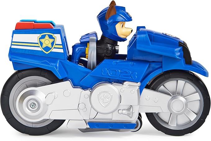 Paw Patrol, Moto Pups Chase’s Deluxe Pull Back Motorcycle Vehicle with Wheelie Feature and Toy Figure