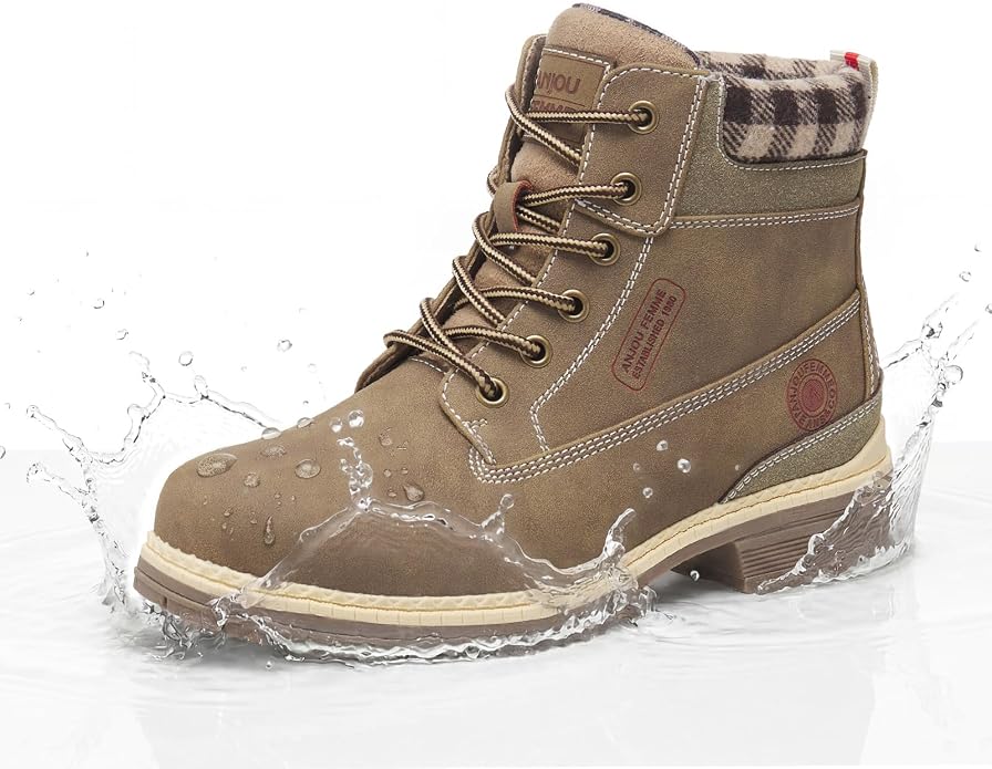 ANJOUFEMME Outdoor Hiking Boots for Women Waterproof - Womens Ankle Boots Lightweight Snow Winter Boots for Trekking Walking