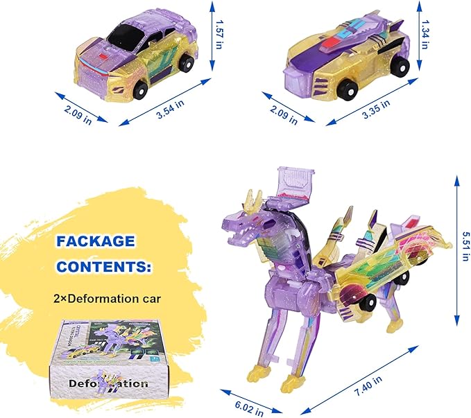 Transforming Dinosaur Toys, 2 in 1 Magnetic Cars Collision Transform into Dino Toys, for Boys Girls Toy Age 4-6, Christmas Birthday Gift (Yellow)