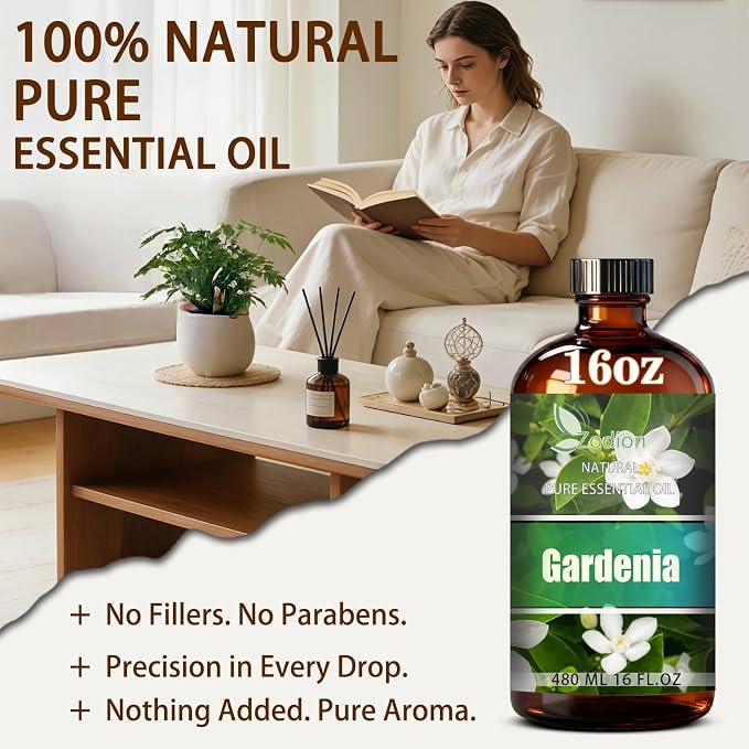 Gardenia Essential Oil - Gardenia Oil for Diffuser, 16 Fl Oz(480ml) | Candle Making, Soap Making, aroma, Strong Scent, Pure, Natural, Home Fragrance, Massage, Large Bottle