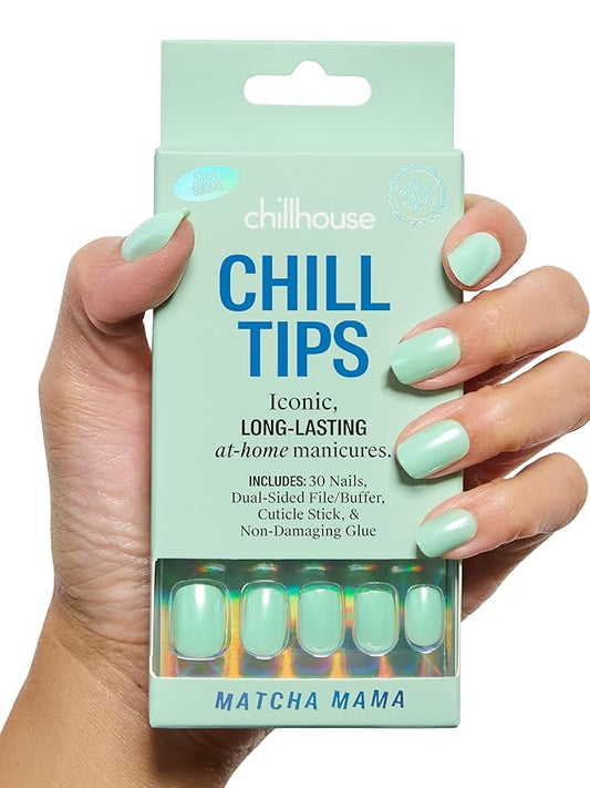 Chillhouse - Chill Tips, Press on Nails Kit - Matcha Mama (Square - Short) - 30 Nail Shapes & Sizes - Up to 2 Weeks of Wear - Customizable - Reusable - Latina Founded, Women Owned - Beauty & Self Care