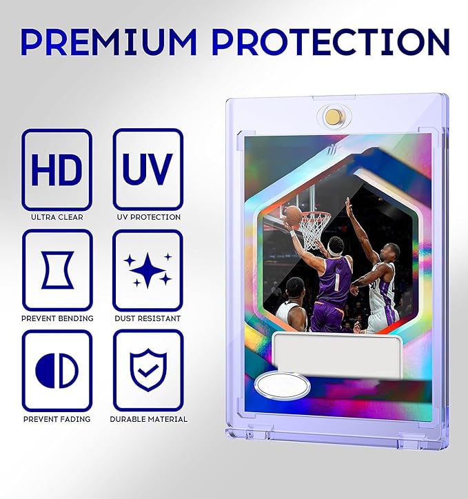 50ct Magnetic Card Holder, 35pt One Touch Card Holder, U-V Protectors Hard Plastic for Trading Cards, Magnet Case, Sports, Game, Football, Baseball