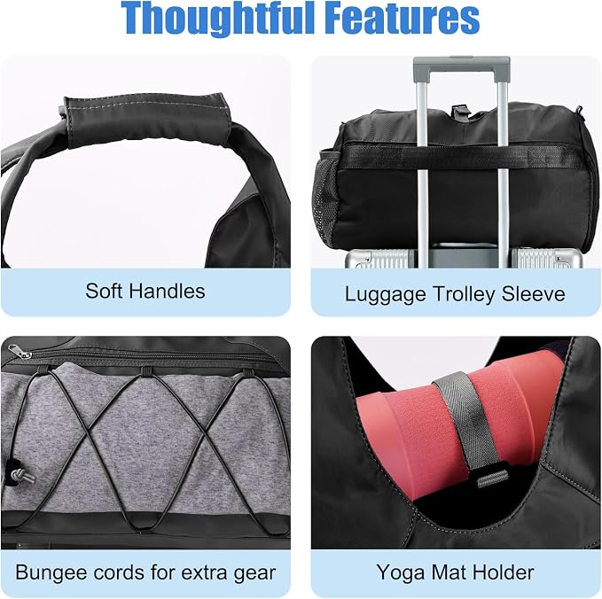 Forestfish Gym Bag For Women With Yoga Mat Holder & Shoe Compartment & Wet Dry Storage Pocket & Adjustable Strap
