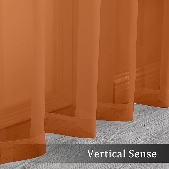 OWENIE Orange Sheer Curtains 96 Inch Length, Elegant Sheer Curtains for Bedroom, Window Voile Sheer Curtain Panels/Drapes/Treatment for Living Room, 2Pcs, Each 42" W x 96" L