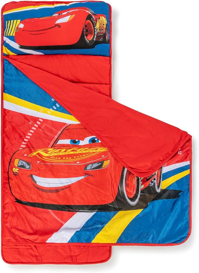 Jay Franco Kids Nap Mat with Embedded Pillow & Blanket – Soft 46"x20" Microfiber Sleeping Bag with Name Tag & Handle