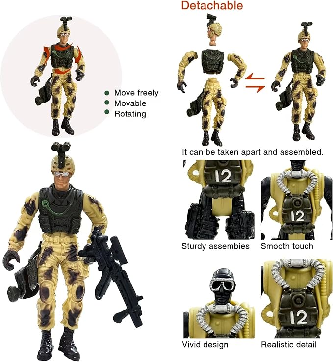 Army Men Action Figure, Soldiers Toy for Boys Age 4-7, 6 Pcs Special Force Action Figure with Weapons Military Soldier Playset Army Toy Set for Boys 3+