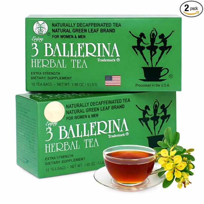 3 Ballerina Diet Tea Extra Strength – Caffeine-Free Herbal Tea Bags for Digestive Comfort – Pack of 2 (36 Count)