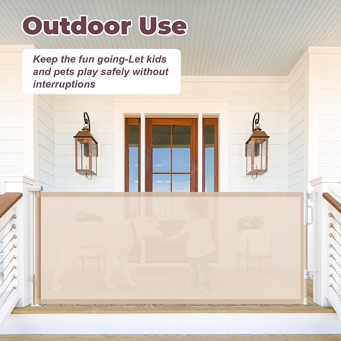 76" Retractable Baby Gates Extra Wide, Mesh Long Dog Gate for Wide Openings, Indoor Outdoor Stair Gate for Doorways Hallways Deck Porch, Child Pet Safety Essentials for Home, Beige