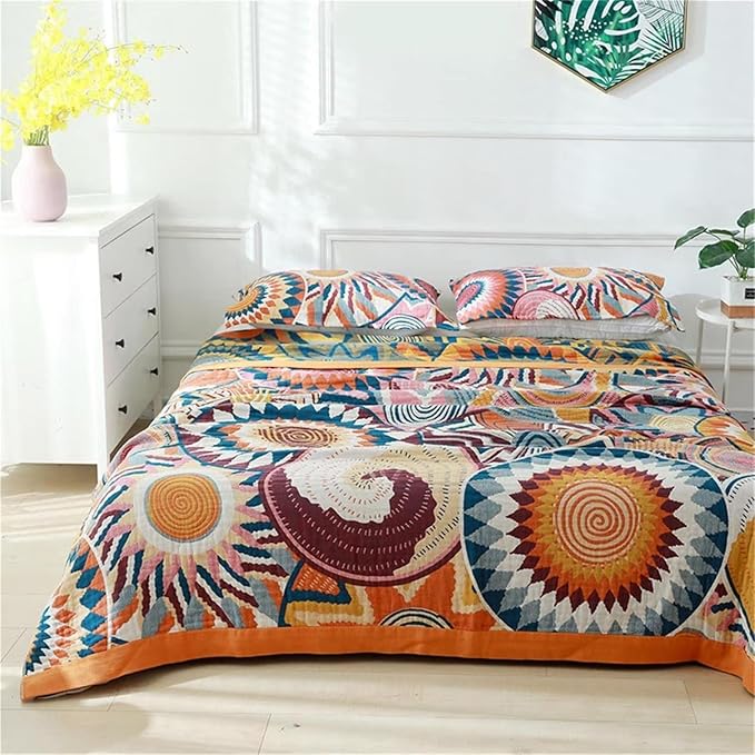 MSGKV Boho Throw Blanket for Bed 60"x80" 100% Cotton Twin Throw Couch Sofa | 100% Cotton Throw, Twin Size Blanket, Reversible Woven, Summer Breathable, Lightweight Comfort, Home Decor, Machine Washable