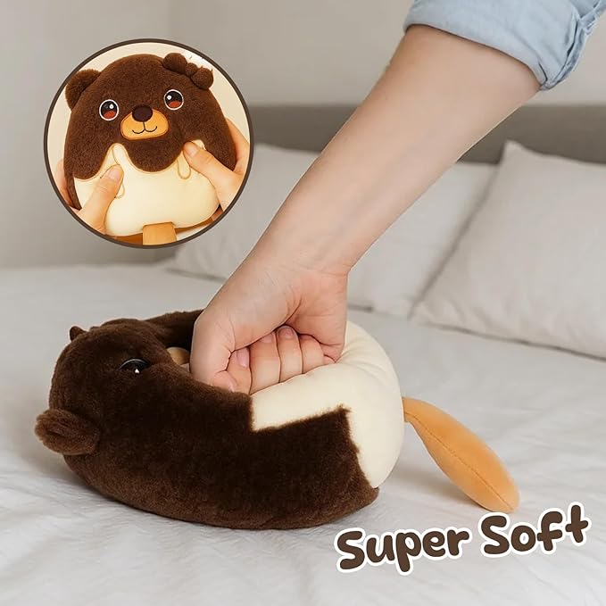 Adorable Ice Cream Plush Pillow with Chocolate Bear Soft Plush Toy Cuddly Stuffed Animal Toy for Kids Birthday Gift for Boys and Girls