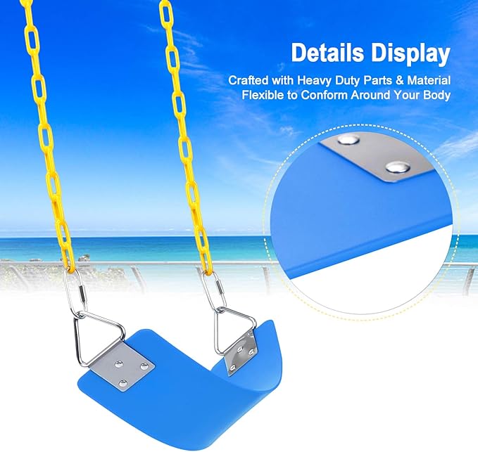 AGPTEK 2 Packs Swing Sets, Seat with 66 Inch Anti-Rust Chains Thermoplastic Coated, Support 250lb, Cushion Accessories Replacement with Snap Hooks for Outdoors, Playground, Jungle Gym (Blue)