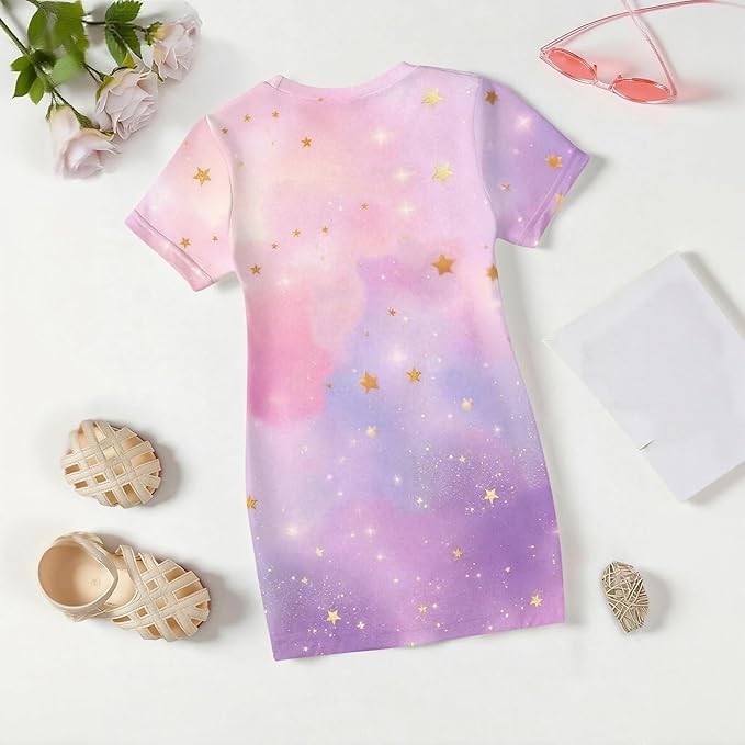 Girl's Anime K-POP Graphic Long Dress T-Shirt - Casual Loose Fit Short Sleeve Top
