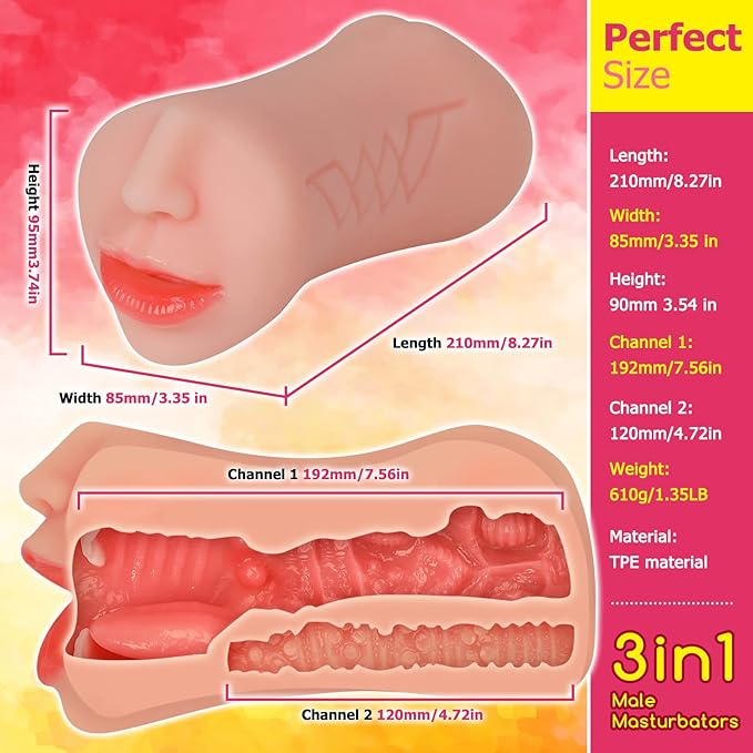 Male Masturbator Adult Mouth Sex Toys 3in1 Sex Doll Men Masturbation (Flesh)