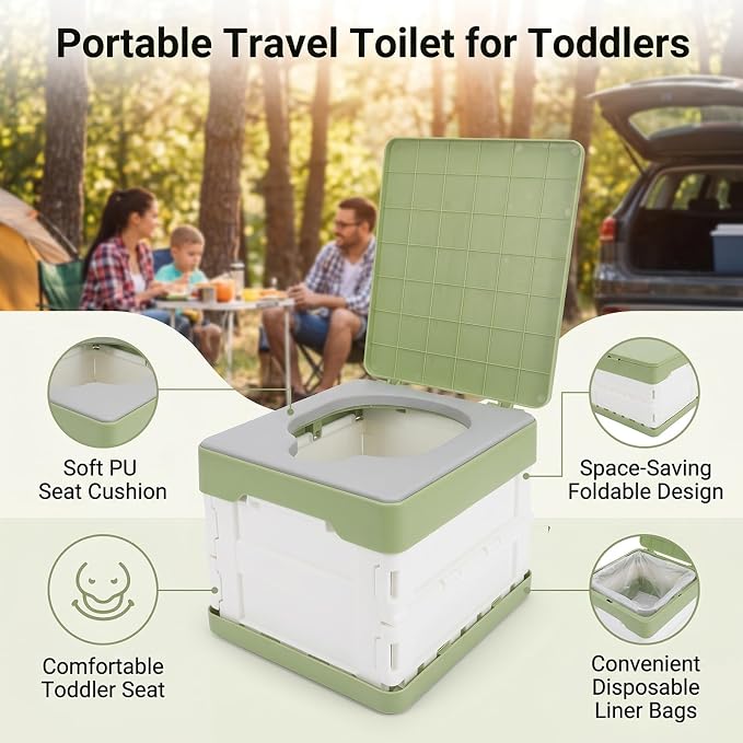 Generic Foldable Travel Potty, Portable Toddler Potty Training Toilet with PU Soft Seat Leak Proof for Car Camping Outdoor