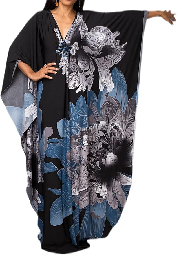 Venasha Womens Caftan Floral Print Kaftan Dress Short Sleeve Swimsuit Cover up Loungewear for Summer
