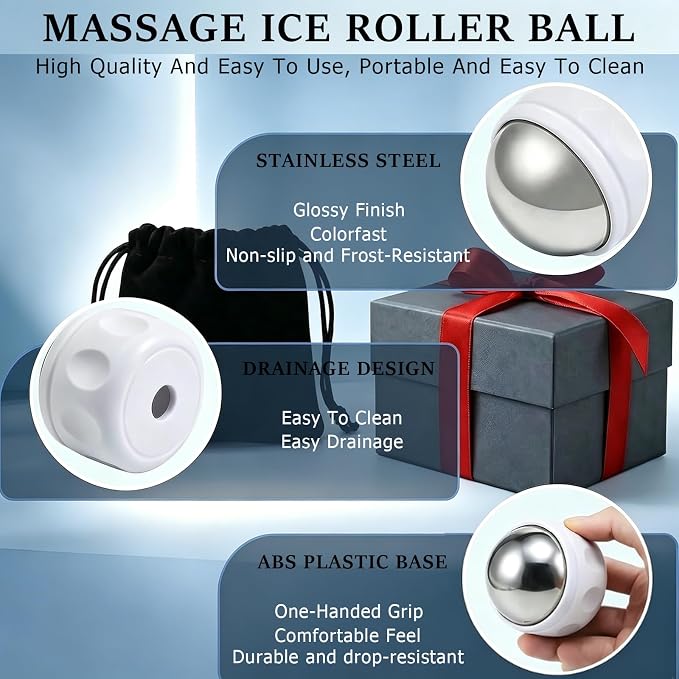 Massage Ice Roller Ball - Roller for Muscles Deep Tissue - Cold Therapy - Plantar Fasciitis Roller, Tight and Sore Muscles Relief, for Neck, Shoulders, Back, Calves & Feet, Sports Relaxations Gift